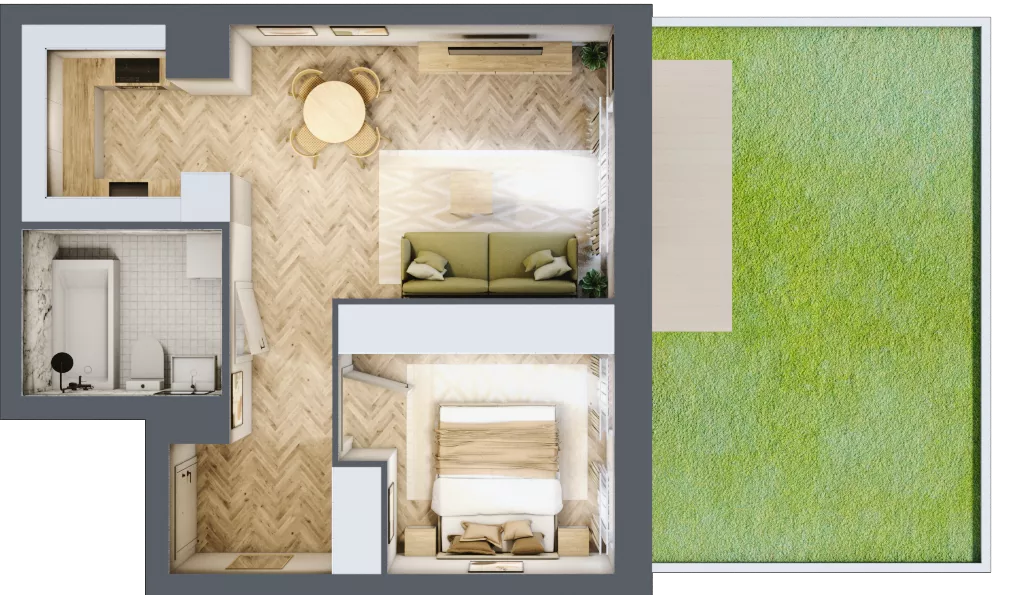 2 pokoje, mieszkanie 42,82 m², parter, oferta nr K314, Osiedle Witaj etap III, Poznań, Naramowice, ul. Bielicowa