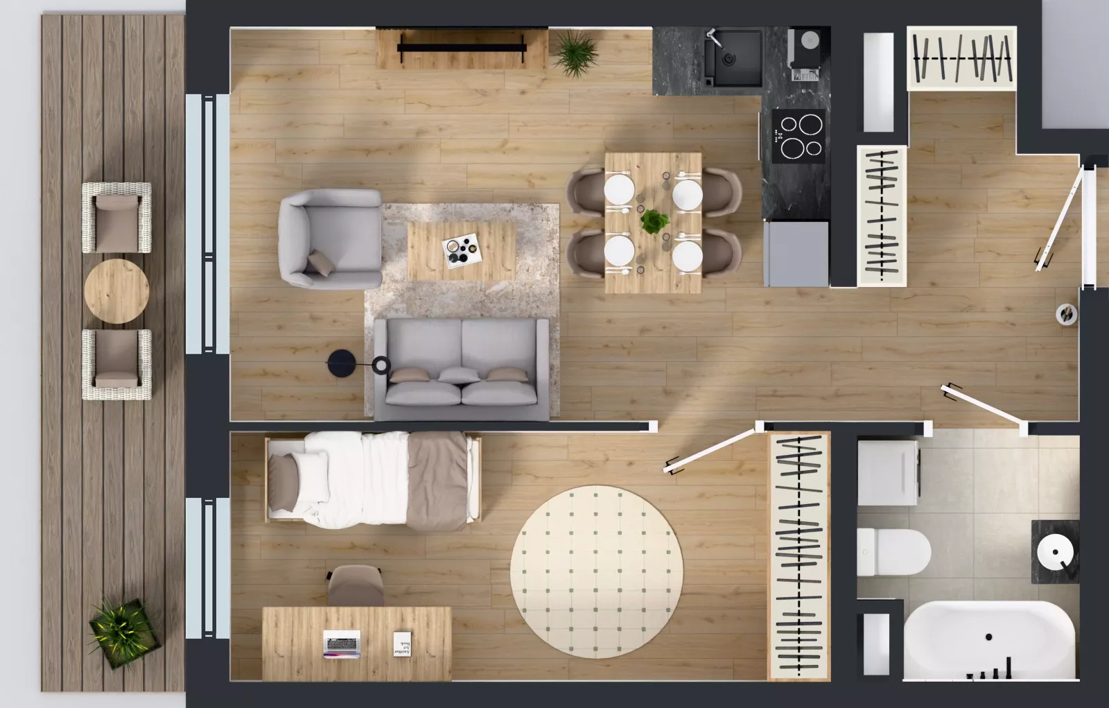 2 pokoje, mieszkanie 44,17 m², piętro 2, oferta nr A2.2.6, Emilii Plater 7, Szczecin, Śródmieście, Skolwin, ul. Miedziana 4
