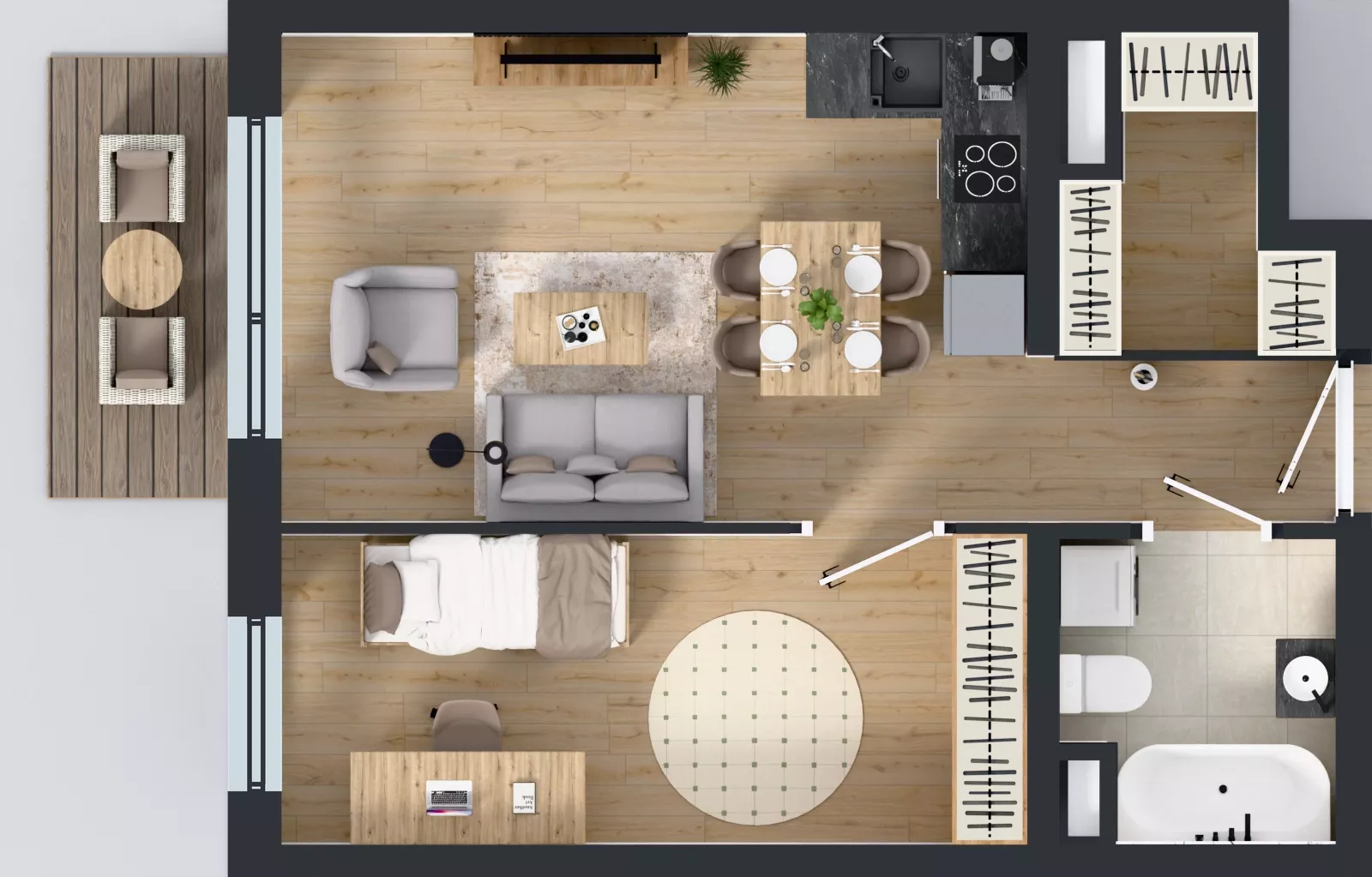2 pokoje, mieszkanie 44,02 m², piętro 2, oferta nr B1.2.2, Emilii Plater 7, Szczecin, Śródmieście, Skolwin, ul. Miedziana 4