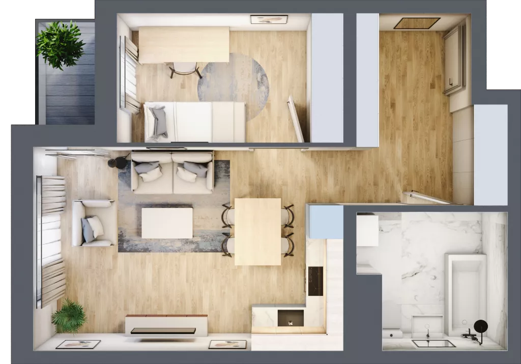 2 pokoje, mieszkanie 44,22 m², piętro 2, oferta nr A1.2.4, Emilii Plater 7, Szczecin, Śródmieście, Skolwin, ul. Miedziana 4