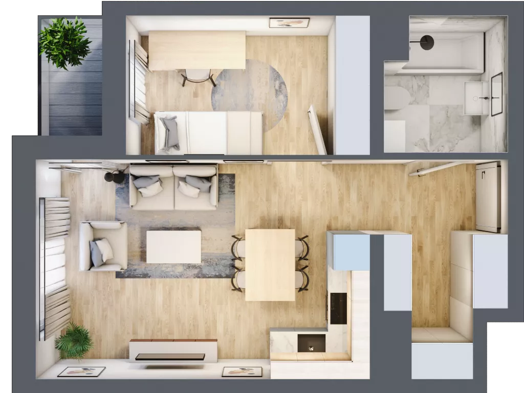 2 pokoje, mieszkanie 40,51 m², piętro 3, oferta nr A1.3.2, Emilii Plater 7, Szczecin, Śródmieście, Skolwin, ul. Miedziana 4