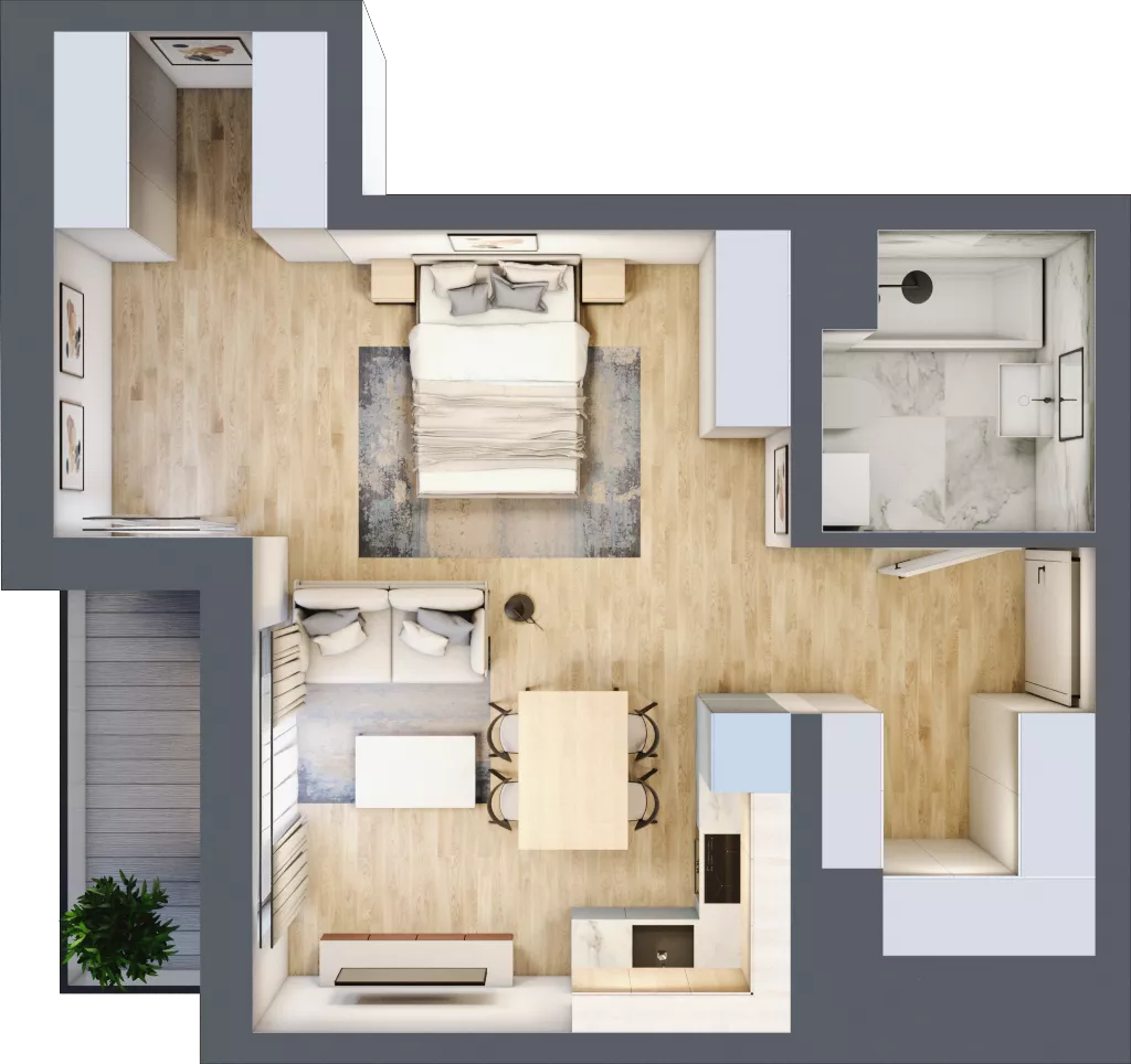 1 pokój, mieszkanie 41,27 m², piętro 3, oferta nr A1.3.1, Emilii Plater 7, Szczecin, Śródmieście, Skolwin, ul. Miedziana 4