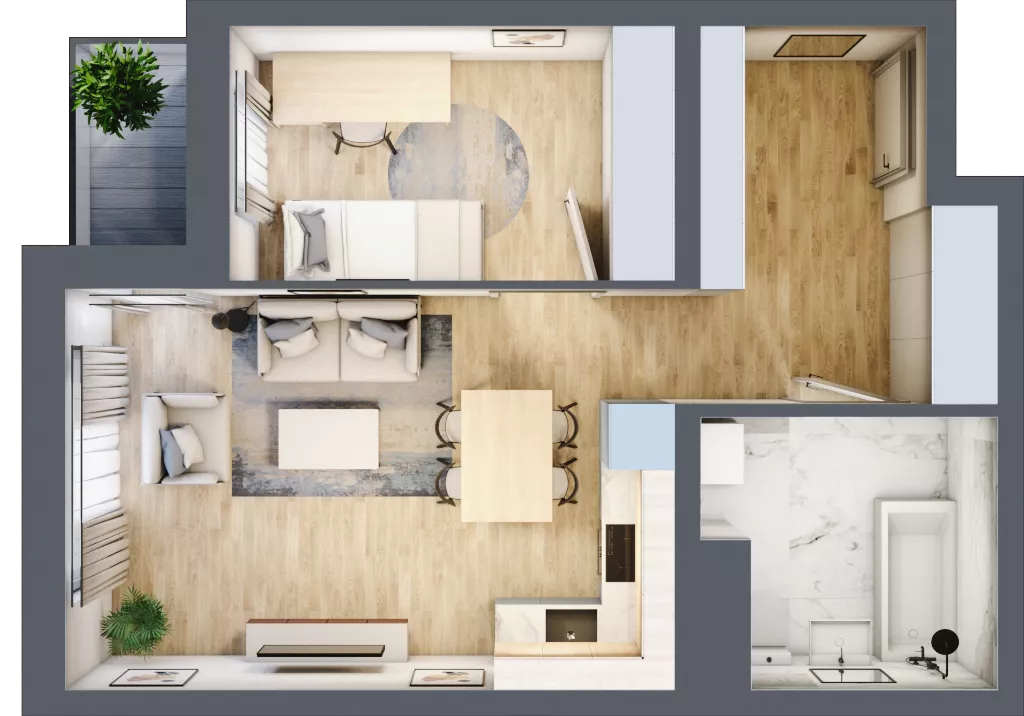 2 pokoje, mieszkanie 44,16 m², piętro 4, oferta nr A1.4.4, Emilii Plater 7, Szczecin, Śródmieście, Skolwin, ul. Miedziana 4
