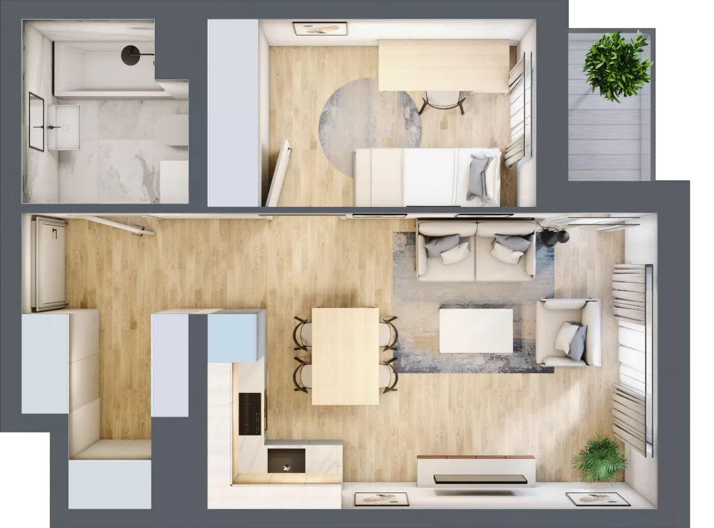 2 pokoje, mieszkanie 40,57 m², piętro 2, oferta nr A1.2.7, Emilii Plater 7, Szczecin, Śródmieście, Skolwin, ul. Miedziana 4