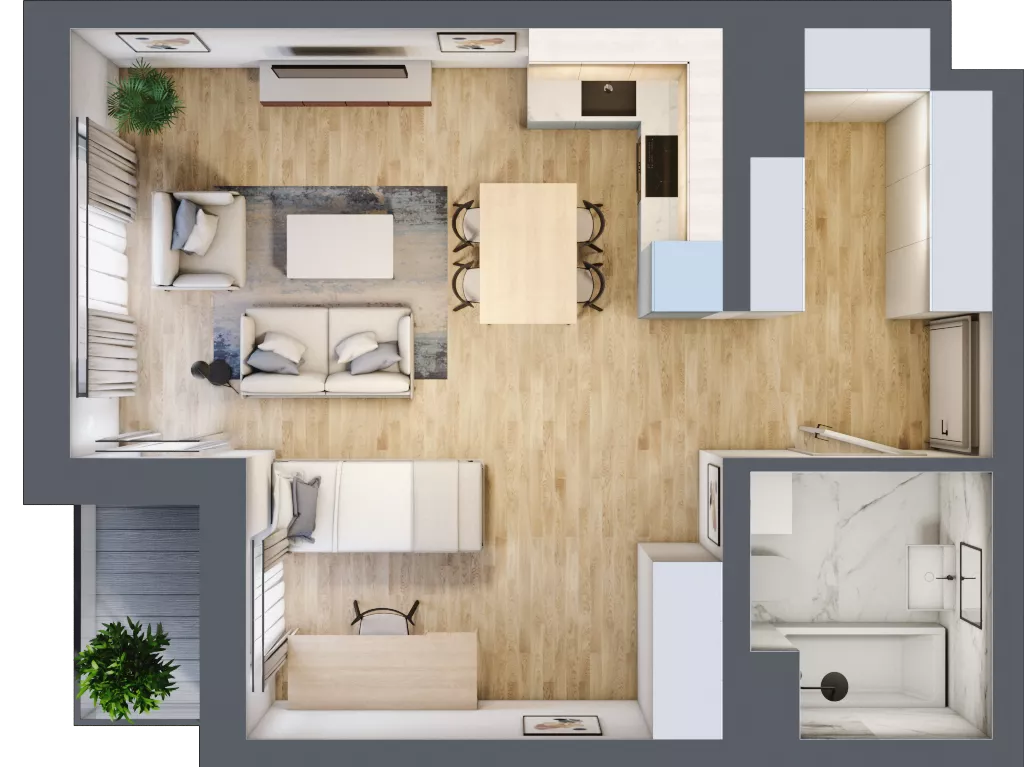 1 pokój, mieszkanie 40,88 m², piętro 3, oferta nr A2.3.2, Emilii Plater 7, Szczecin, Śródmieście, Skolwin, ul. Miedziana 4
