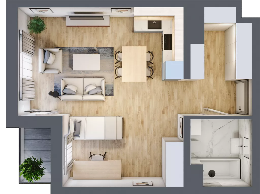 1 pokój, mieszkanie 40,92 m², piętro 4, oferta nr A2.4.2, Emilii Plater 7, Szczecin, Śródmieście, Skolwin, ul. Miedziana 4