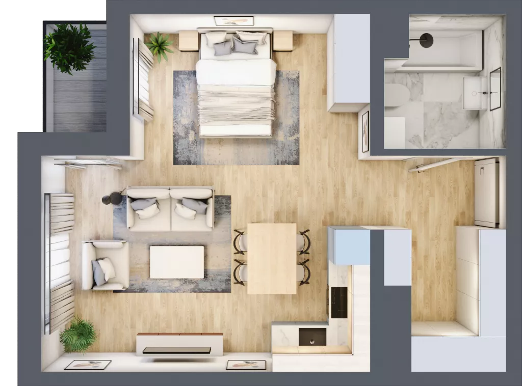 1 pokój, mieszkanie 40,92 m², piętro 7, oferta nr A2.7.3, Emilii Plater 7, Szczecin, Śródmieście, Skolwin, ul. Miedziana 4