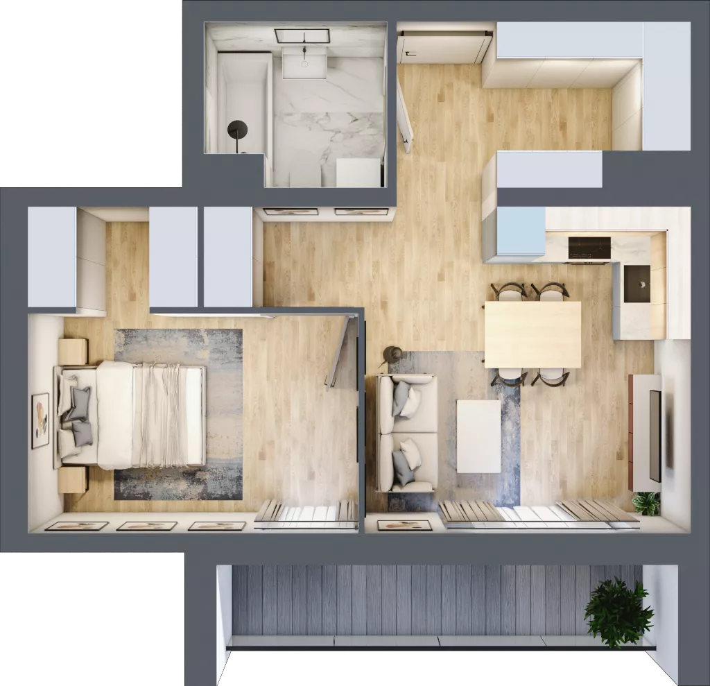 2 pokoje, mieszkanie 44,61 m², piętro 2, oferta nr A2.2.1, Emilii Plater 7, Szczecin, Śródmieście, Skolwin, ul. Miedziana 4