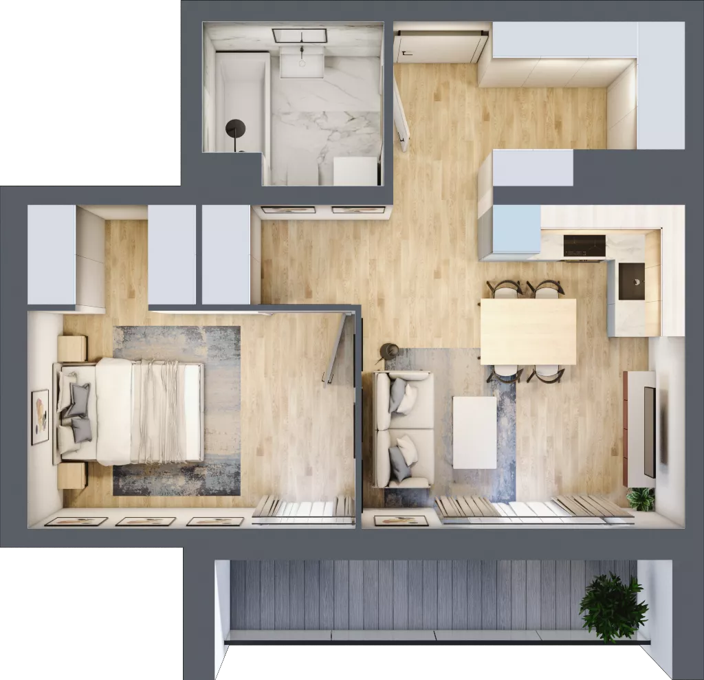 2 pokoje, mieszkanie 44,54 m², piętro 4, oferta nr A2.4.1, Emilii Plater 7, Szczecin, Śródmieście, Skolwin, ul. Miedziana 4