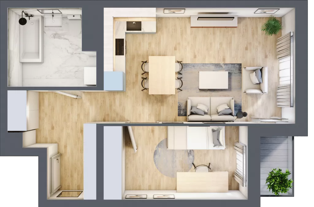 2 pokoje, mieszkanie 46,52 m², piętro 3, oferta nr B1.3.4, Emilii Plater 7, Szczecin, Śródmieście, Skolwin, ul. Miedziana 4