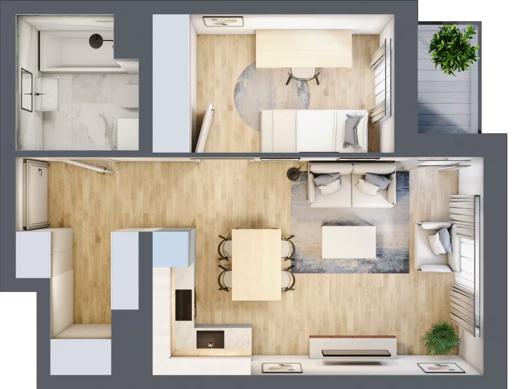 2 pokoje, mieszkanie 40,01 m², parter, oferta nr B1.0.7, Emilii Plater 7, Szczecin, Śródmieście, Skolwin, ul. Miedziana 4