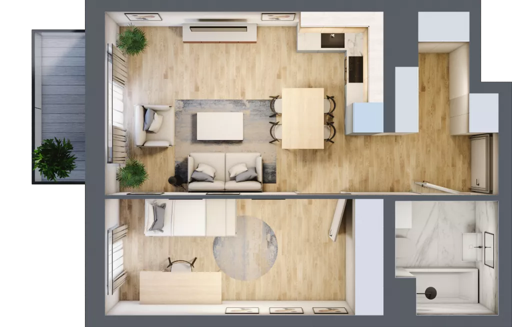 2 pokoje, mieszkanie 44,02 m², piętro 2, oferta nr B1.2.2, Emilii Plater 7, Szczecin, Śródmieście, Skolwin, ul. Miedziana 4