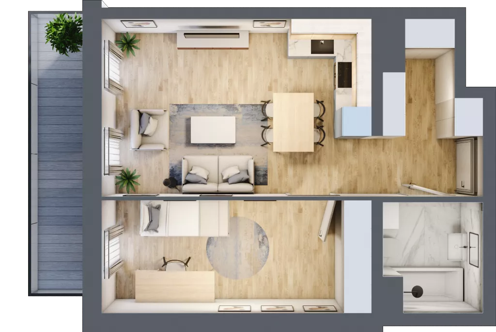 2 pokoje, apartament 43,79 m², parter, oferta nr B1.0.1, Emilii Plater 7, Szczecin, Śródmieście, Skolwin, ul. Miedziana 4