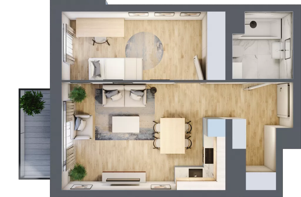 2 pokoje, mieszkanie 43,40 m², piętro 4, oferta nr B1.4.10, Emilii Plater 7, Szczecin, Śródmieście, Skolwin, ul. Miedziana 4