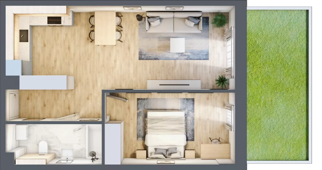 2 pokoje, mieszkanie 51,81 m², parter, oferta nr 9, Na Skarpie, Łódź, Widzew, Sikawa, ul. Strążyska