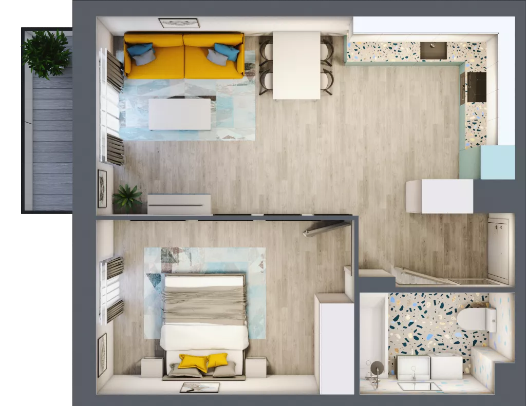2 pokoje, mieszkanie 47,36 m², piętro 1, oferta nr 21, Julianów Verde, Julianów, ul. Urbanistów