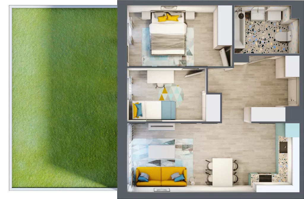 3 pokoje, mieszkanie 56,43 m², parter, oferta nr 1, Julianów Verde, Julianów, ul. Urbanistów
