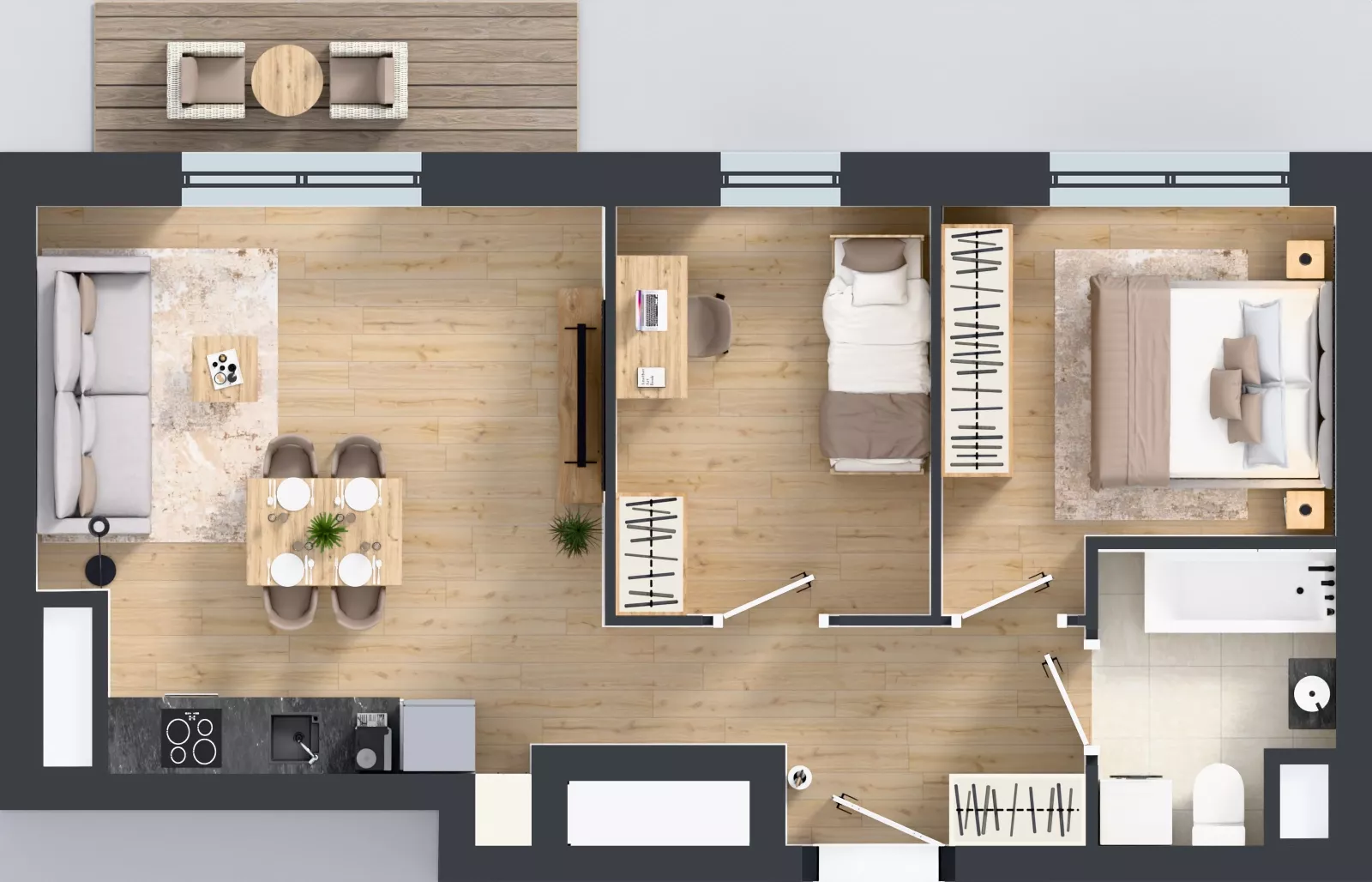 3 pokoje, mieszkanie 51,49 m², piętro 1, oferta nr 2.1.M01, Morska Vita II, Gdynia, Leszczynki, Leszczynki, ul. Działdowska 3A