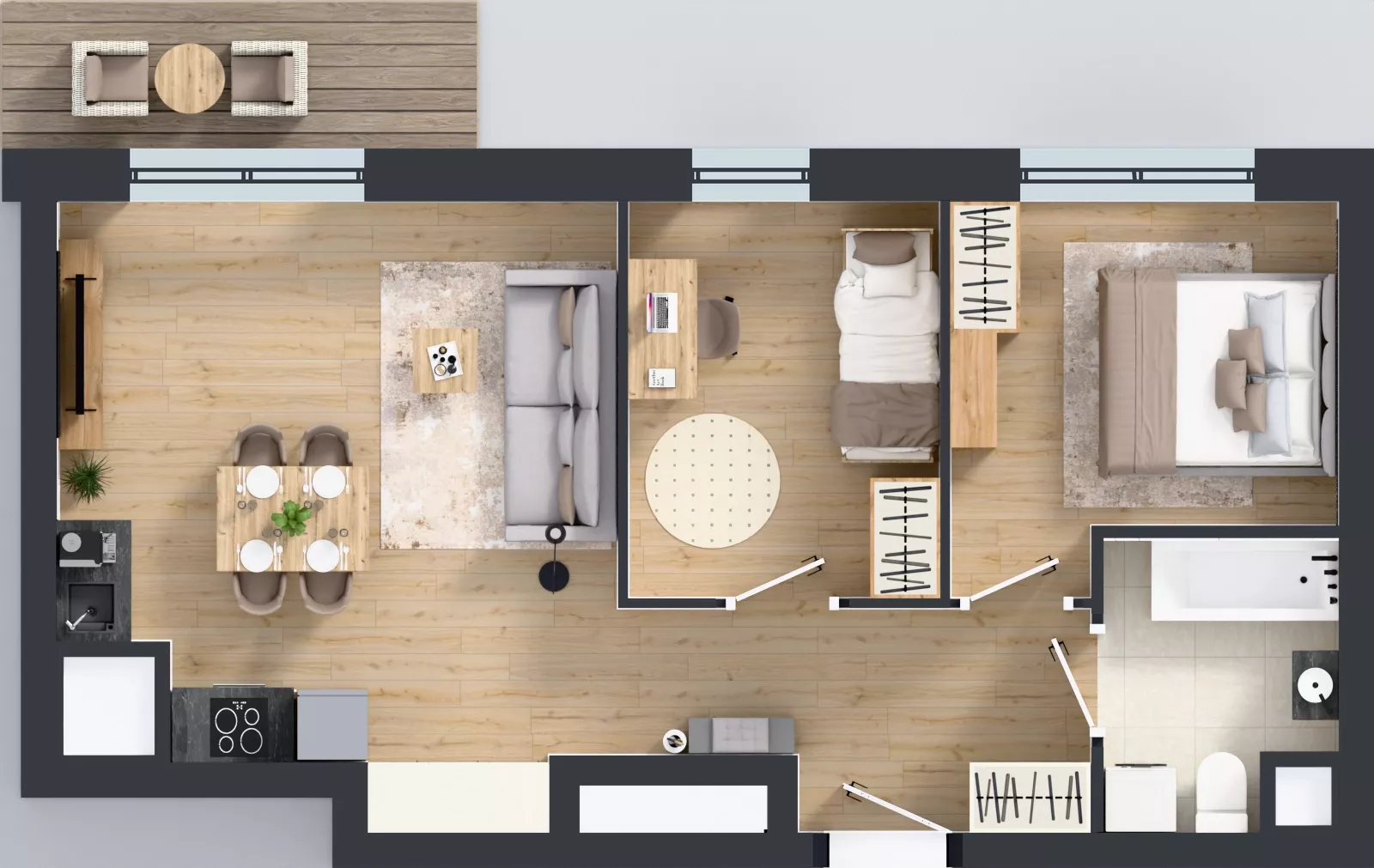 3 pokoje, mieszkanie 53,33 m², piętro 12, oferta nr 2.12.M01, Morska Vita II, Gdynia, Leszczynki, Leszczynki, ul. Działdowska 3A