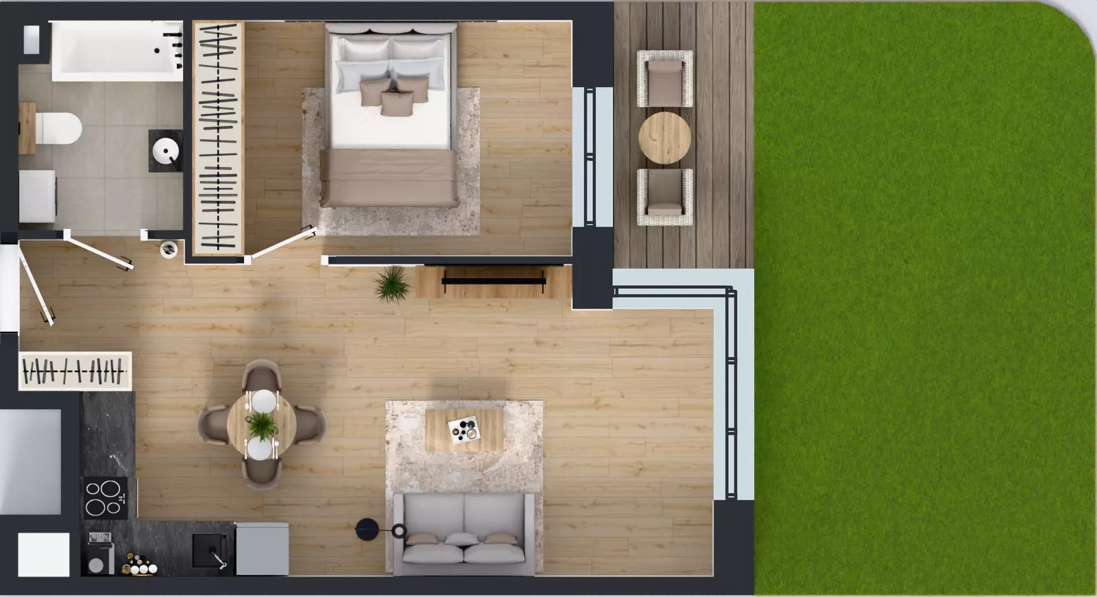 2 pokoje, mieszkanie 42,81 m², parter, oferta nr C1/00/01, WUWA Vita III, Wrocław, Żerniki, Fabryczna, ul. Maya