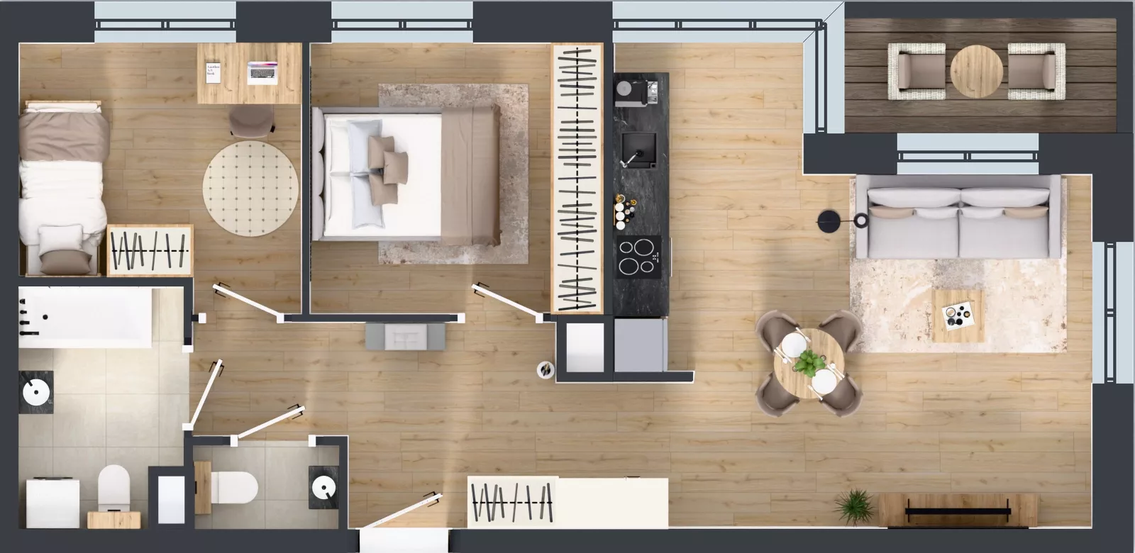 3 pokoje, mieszkanie 57,86 m², piętro 1, oferta nr C3/01/05, WUWA Vita III, Wrocław, Żerniki, Fabryczna, ul. Maya