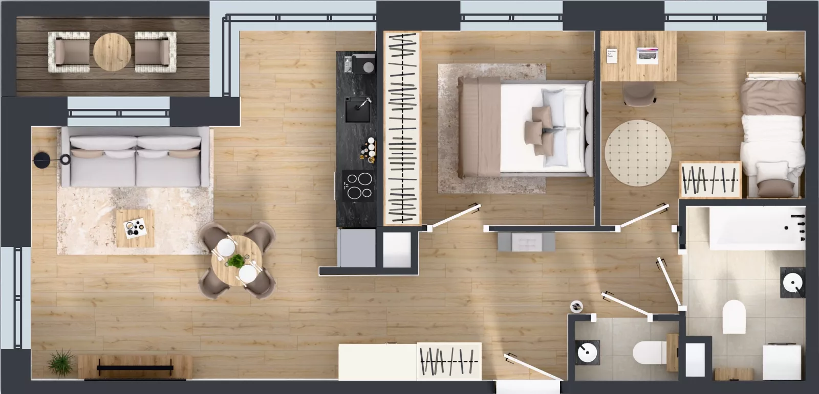3 pokoje, mieszkanie 59,41 m², piętro 1, oferta nr C3/01/11, WUWA Vita III, Wrocław, Żerniki, Fabryczna, ul. Maya
