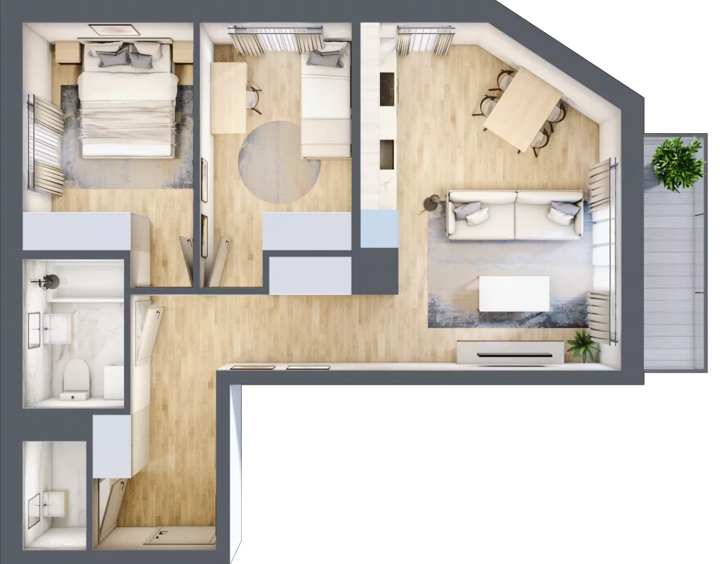 3 pokoje, mieszkanie 56,41 m², piętro 4, oferta nr A.025, Słoneczne Miasteczko, Kraków, Bieżanów-Prokocim, Osiedle Złocień, ul. Henryka i Karola Czeczów