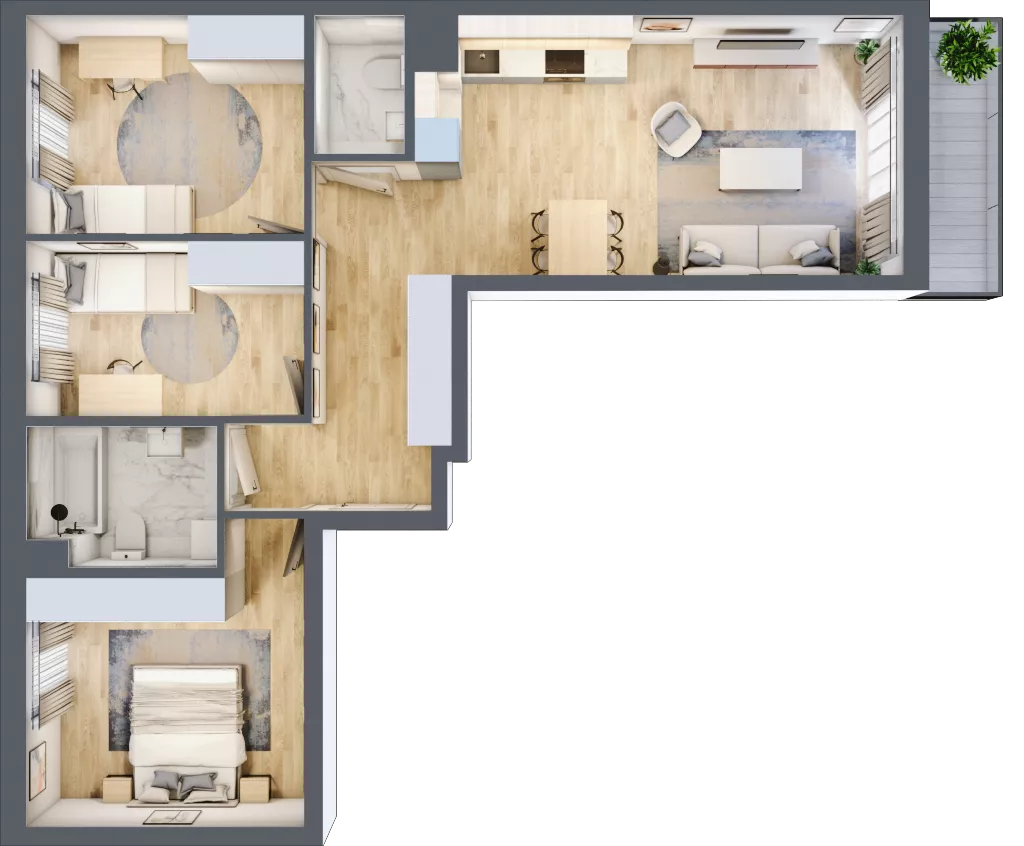 4 pokoje, mieszkanie 75,10 m², piętro 4, oferta nr A.063, Słoneczne Miasteczko, Kraków, Bieżanów-Prokocim, Osiedle Złocień, ul. Henryka i Karola Czeczów