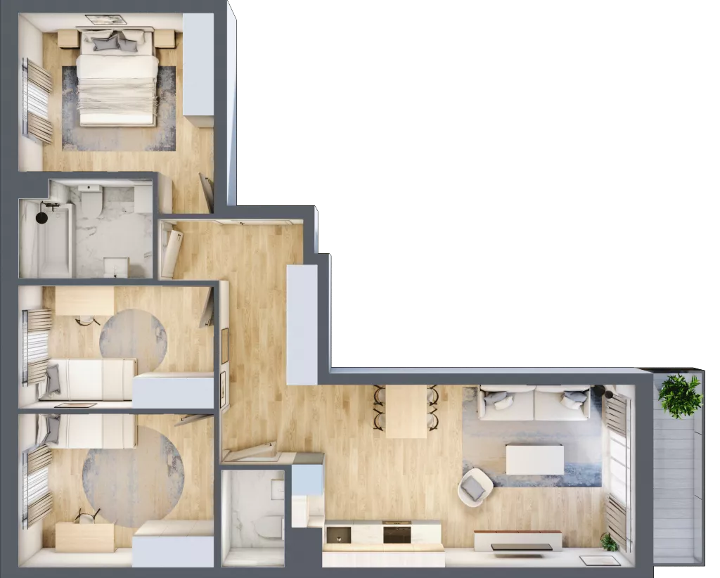 4 pokoje, mieszkanie 74,00 m², piętro 1, oferta nr A.012, Słoneczne Miasteczko, Kraków, Bieżanów-Prokocim, Osiedle Złocień, ul. Henryka i Karola Czeczów