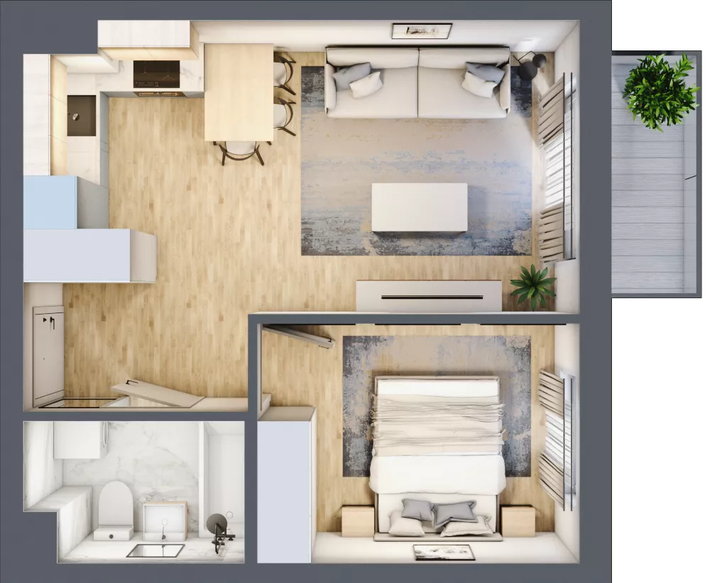 2 pokoje, mieszkanie 36,91 m², piętro 4, oferta nr A.028, Słoneczne Miasteczko, Kraków, Bieżanów-Prokocim, Osiedle Złocień, ul. Henryka i Karola Czeczów