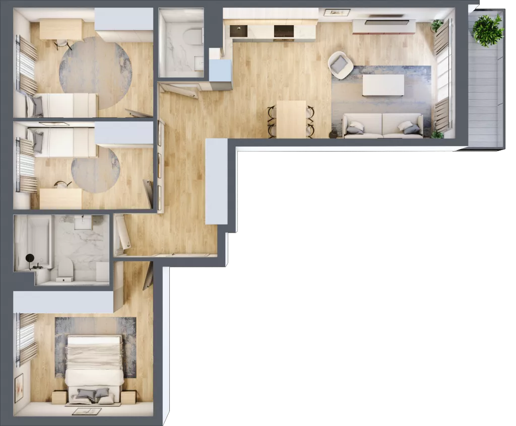 4 pokoje, mieszkanie 74,98 m², piętro 2, oferta nr B.030, Słoneczne Miasteczko, Kraków, Bieżanów-Prokocim, Osiedle Złocień, ul. Henryka i Karola Czeczów