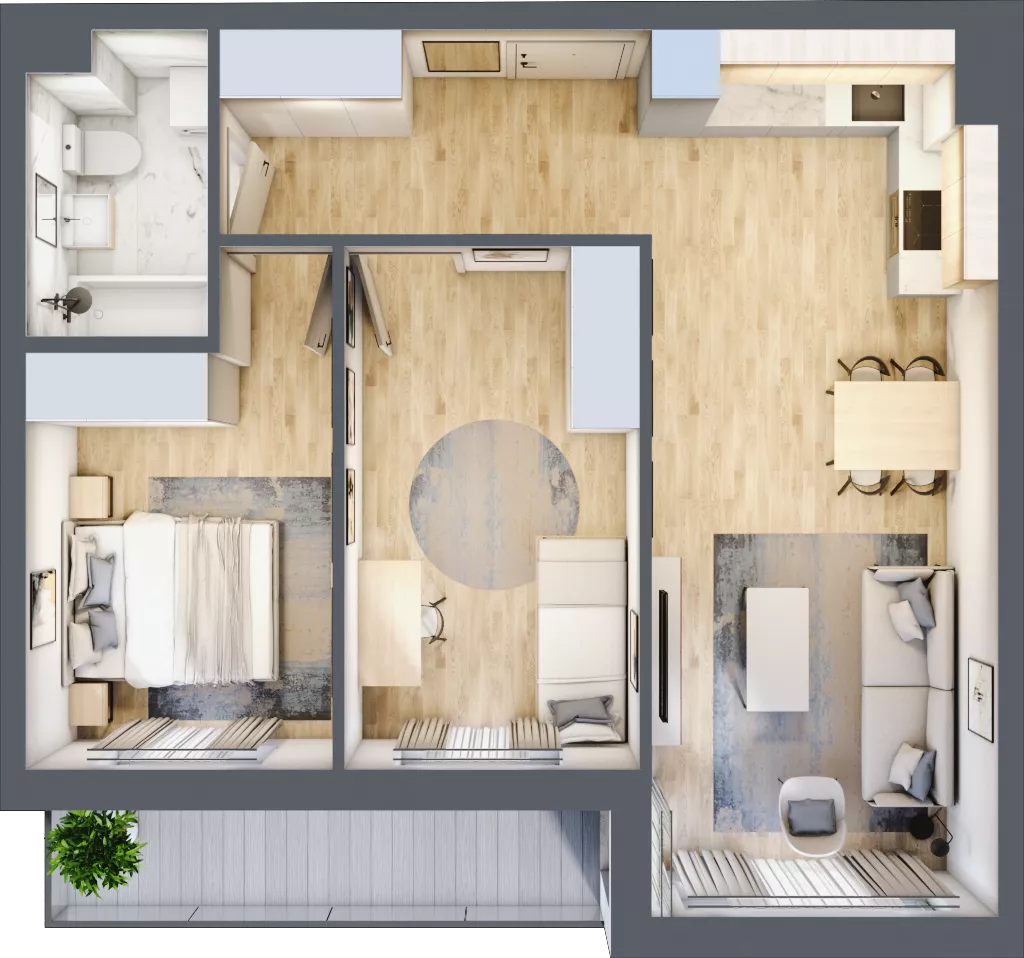 3 pokoje, mieszkanie 57,12 m², piętro 4, oferta nr B.077, Słoneczne Miasteczko, Kraków, Bieżanów-Prokocim, Osiedle Złocień, ul. Henryka i Karola Czeczów