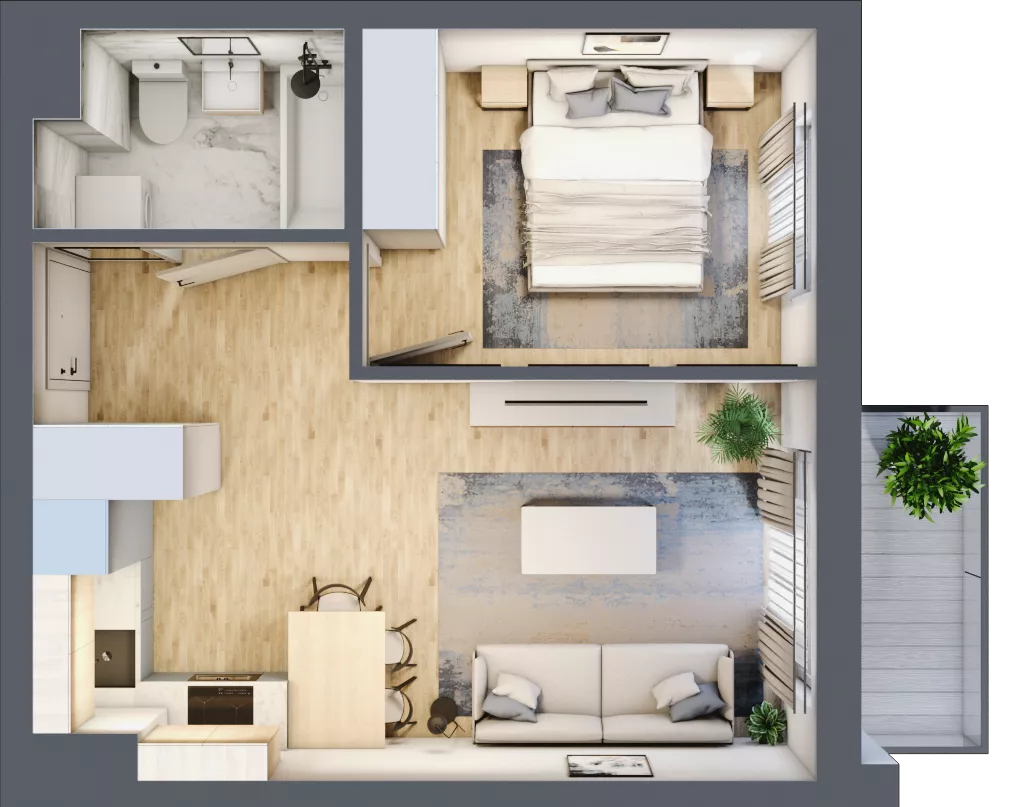 2 pokoje, mieszkanie 36,02 m², piętro 4, oferta nr B.014, Słoneczne Miasteczko, Kraków, Bieżanów-Prokocim, Osiedle Złocień, ul. Henryka i Karola Czeczów