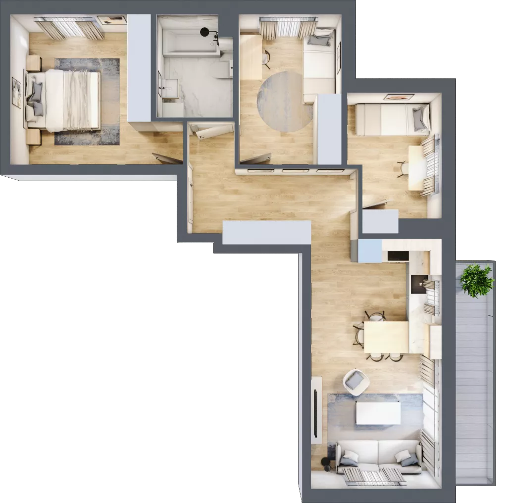 4 pokoje, mieszkanie 67,11 m², piętro 2, oferta nr B.006, Słoneczne Miasteczko, Kraków, Bieżanów-Prokocim, Osiedle Złocień, ul. Henryka i Karola Czeczów