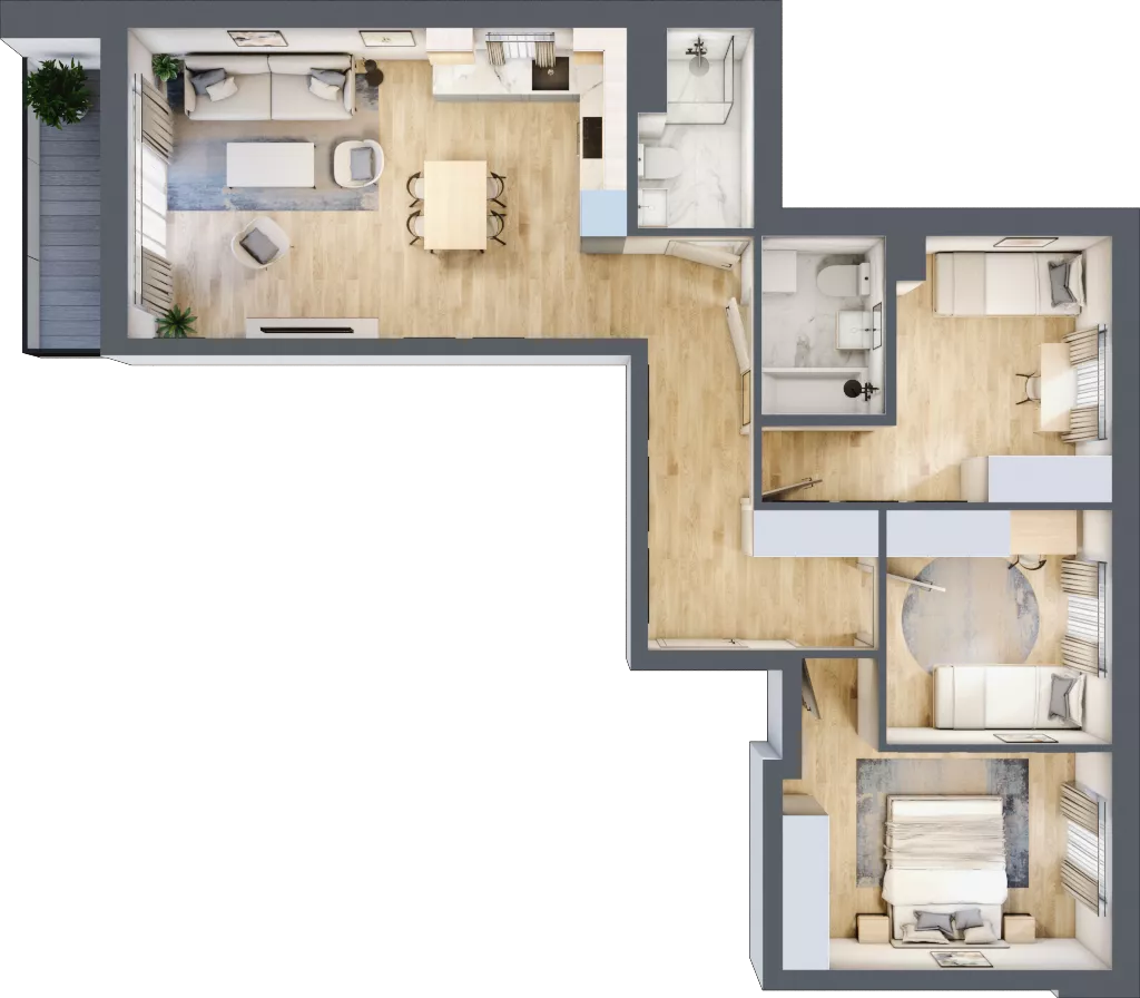 4 pokoje, mieszkanie 76,90 m², piętro 4, oferta nr B.078, Słoneczne Miasteczko, Kraków, Bieżanów-Prokocim, Osiedle Złocień, ul. Henryka i Karola Czeczów