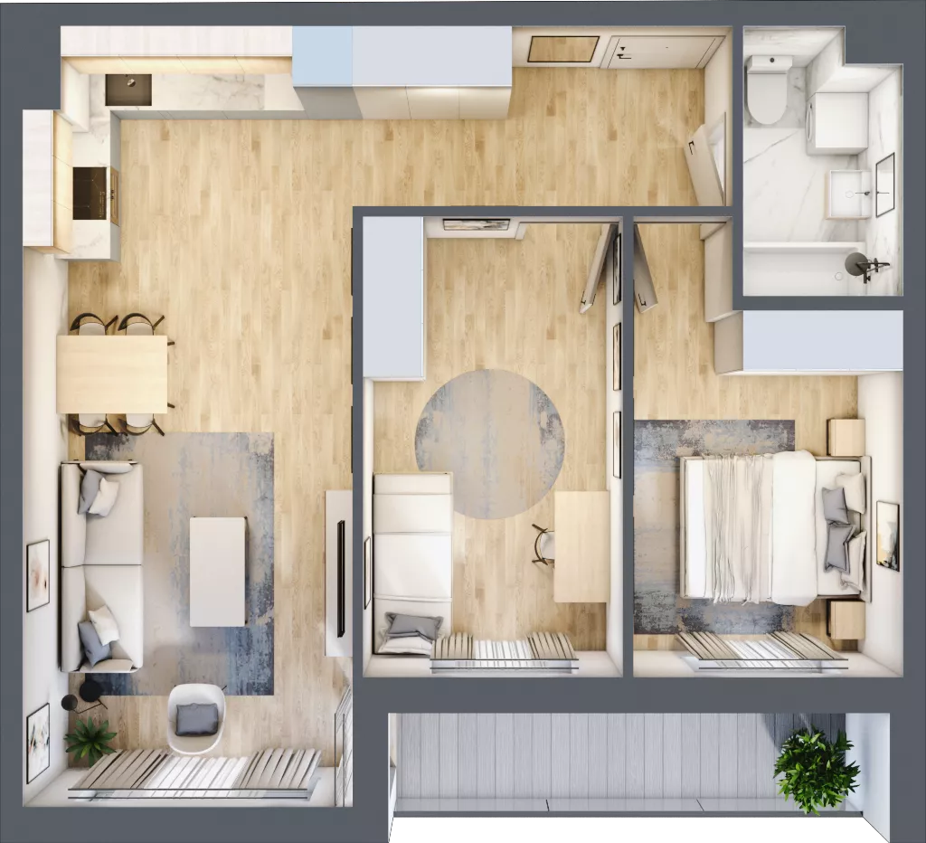 3 pokoje, mieszkanie 59,13 m², piętro 2, oferta nr B.036, Słoneczne Miasteczko, Kraków, Bieżanów-Prokocim, Osiedle Złocień, ul. Henryka i Karola Czeczów