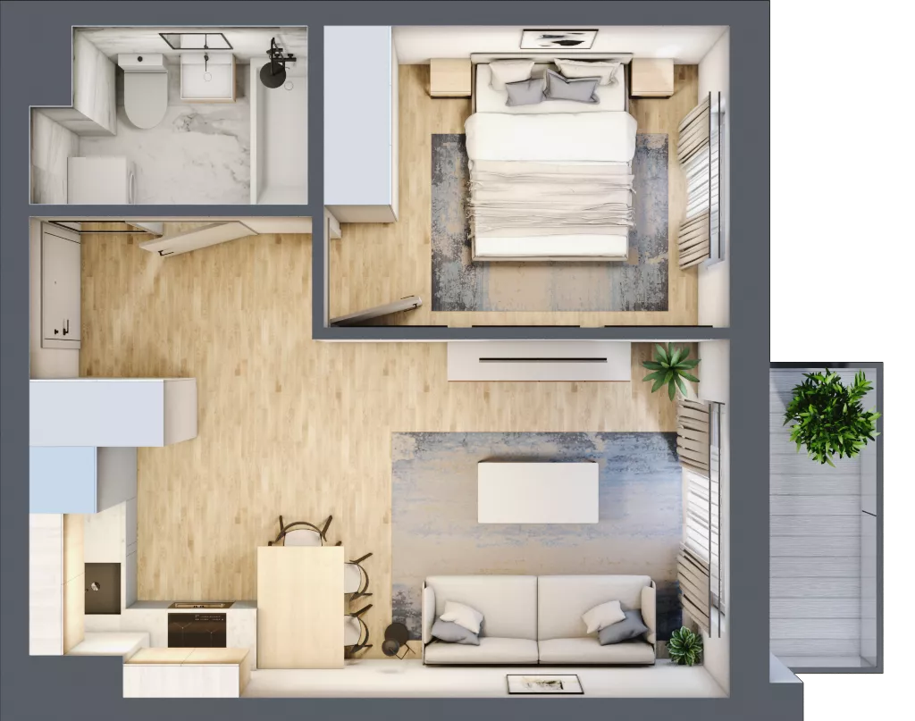 2 pokoje, mieszkanie 35,96 m², piętro 3, oferta nr B.011, Słoneczne Miasteczko, Kraków, Bieżanów-Prokocim, Osiedle Złocień, ul. Henryka i Karola Czeczów