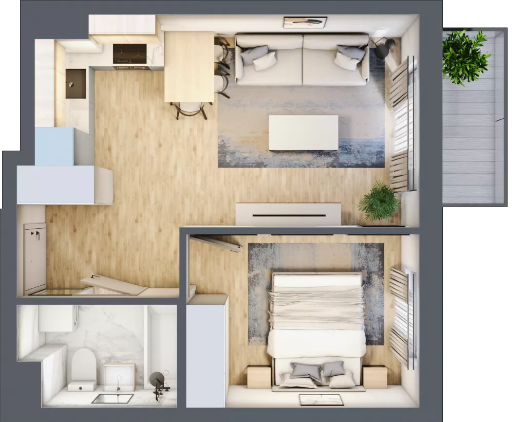 2 pokoje, mieszkanie 36,03 m², piętro 4, oferta nr B.047, Słoneczne Miasteczko, Kraków, Bieżanów-Prokocim, Osiedle Złocień, ul. Henryka i Karola Czeczów