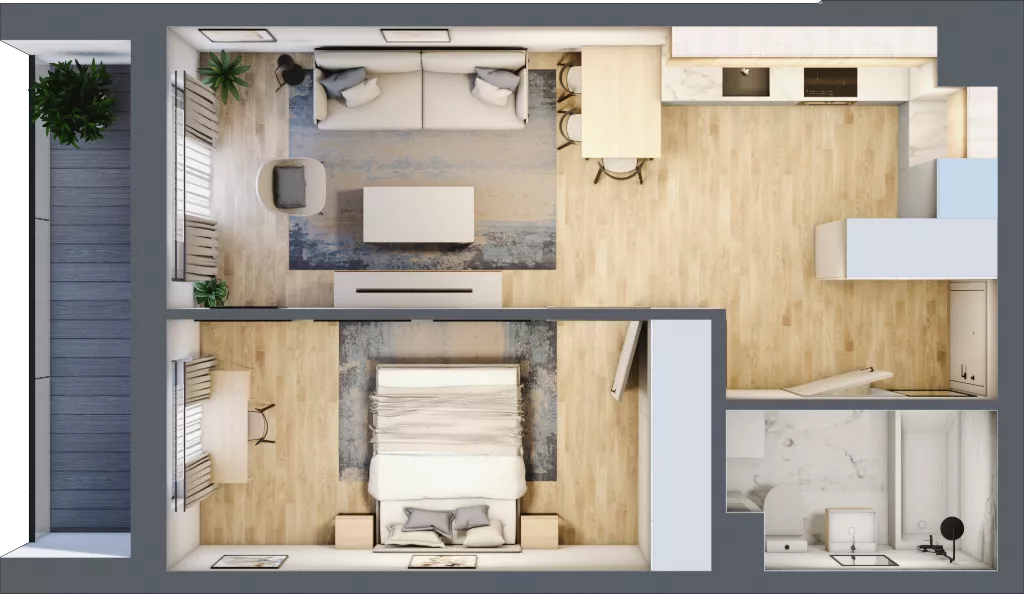 2 pokoje, mieszkanie 42,92 m², piętro 4, oferta nr B.050, Słoneczne Miasteczko, Kraków, Bieżanów-Prokocim, Osiedle Złocień, ul. Henryka i Karola Czeczów