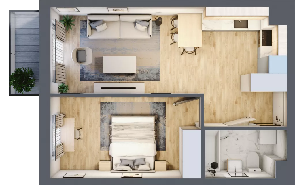 2 pokoje, mieszkanie 42,48 m², piętro 3, oferta nr B.071, Słoneczne Miasteczko, Kraków, Bieżanów-Prokocim, Osiedle Złocień, ul. Henryka i Karola Czeczów