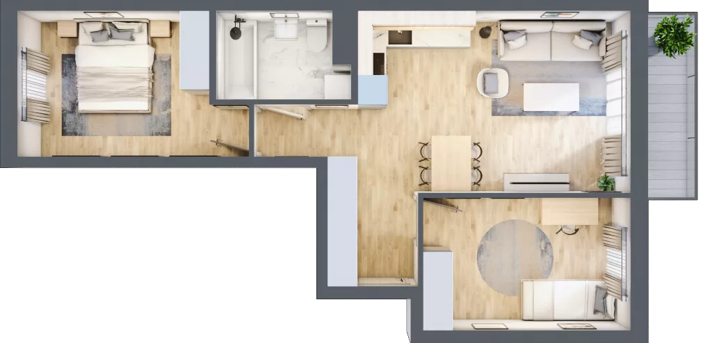 3 pokoje, mieszkanie 55,18 m², piętro 4, oferta nr C.020, Słoneczne Miasteczko, Kraków, Bieżanów-Prokocim, Osiedle Złocień, ul. Henryka i Karola Czeczów