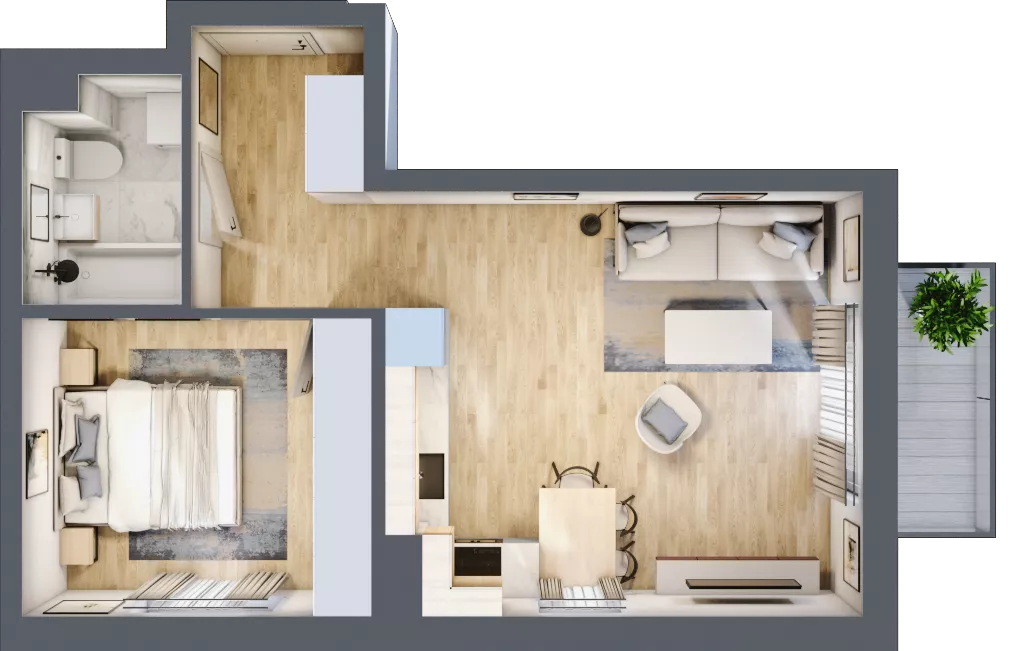 2 pokoje, mieszkanie 41,24 m², piętro 3, oferta nr C.014, Słoneczne Miasteczko, Kraków, Bieżanów-Prokocim, Osiedle Złocień, ul. Henryka i Karola Czeczów