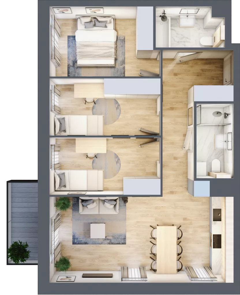 4 pokoje, mieszkanie 70,79 m², piętro 1, oferta nr B.01.04.03, WUWA Vita, Wrocław, Żerniki, Fabryczna, ul. Tadeusza Brzozy