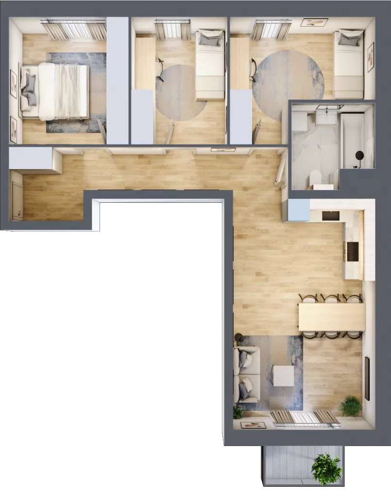 4 pokoje, mieszkanie 75,63 m², piętro 1, oferta nr B.01.05.02, WUWA Vita, Wrocław, Żerniki, Fabryczna, ul. Tadeusza Brzozy