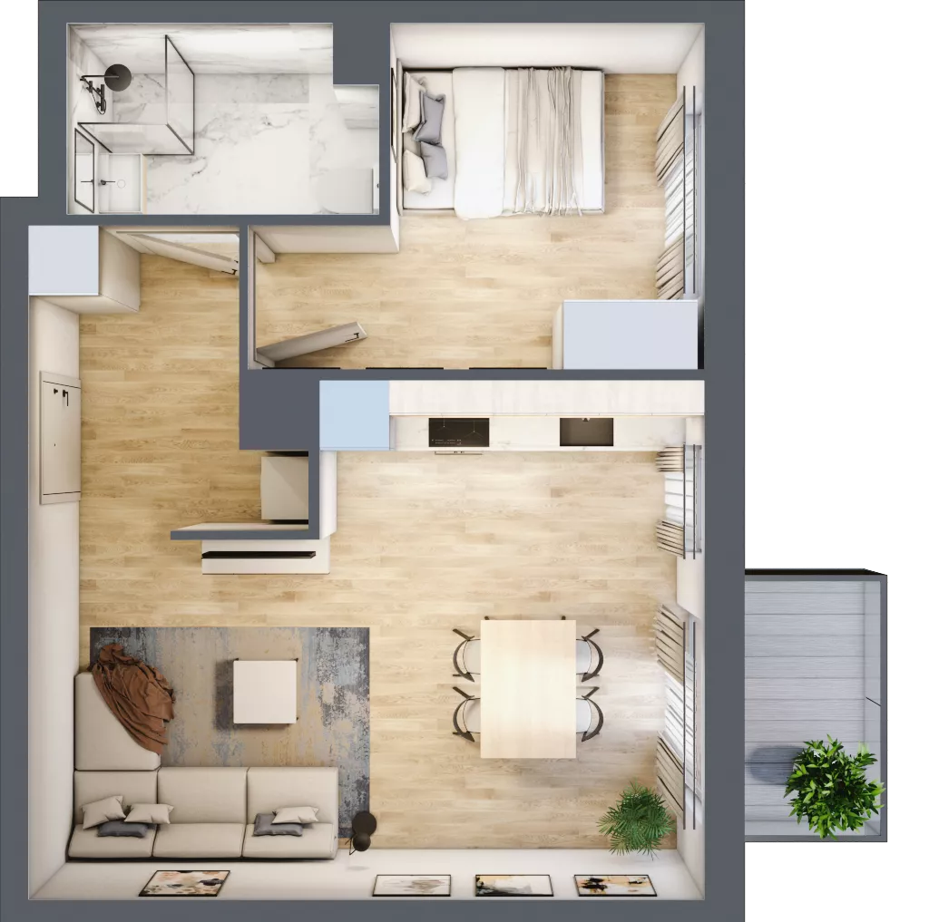 2 pokoje, mieszkanie 41,99 m², piętro 5, oferta nr F/121, City Vibe etap V, Kraków, Podgórze, Płaszów, ul. Myśliwska 68