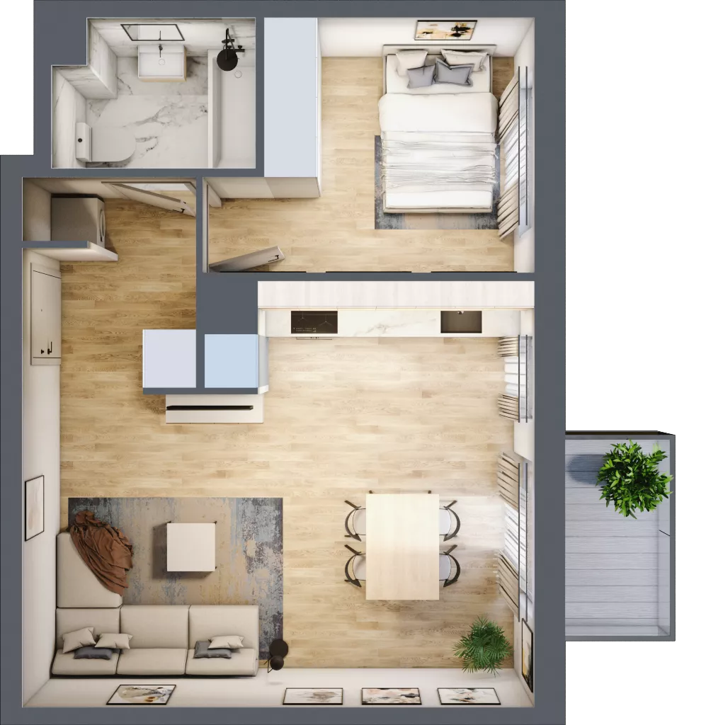 2 pokoje, mieszkanie 42,60 m², piętro 4, oferta nr F/036, City Vibe etap V, Kraków, Podgórze, Płaszów, ul. Myśliwska 68