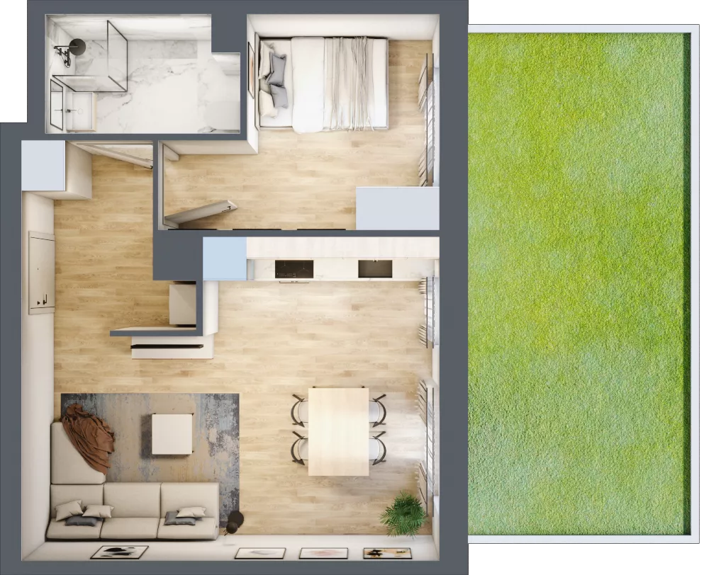 2 pokoje, mieszkanie 41,23 m², parter, oferta nr F/073, City Vibe etap V, Kraków, Podgórze, Płaszów, ul. Myśliwska 68