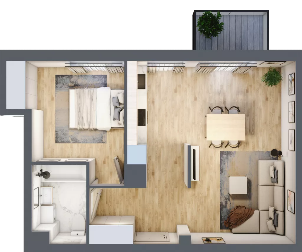 2 pokoje, mieszkanie 47,64 m², piętro 2, oferta nr F/017, City Vibe etap V, Kraków, Podgórze, Płaszów, ul. Myśliwska 68