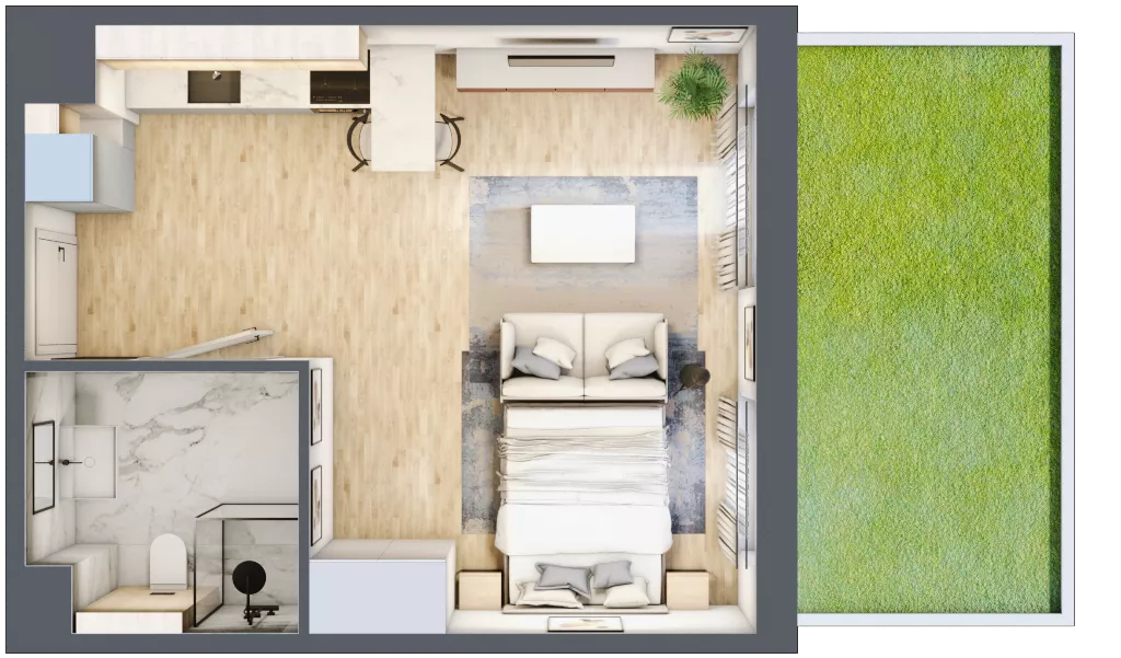 1 pokój, mieszkanie 33,79 m², parter, oferta nr F.140, Centralna Vita etap II, Kraków, Czyżyny, Łęg, ul. Romana Ciesielskiego