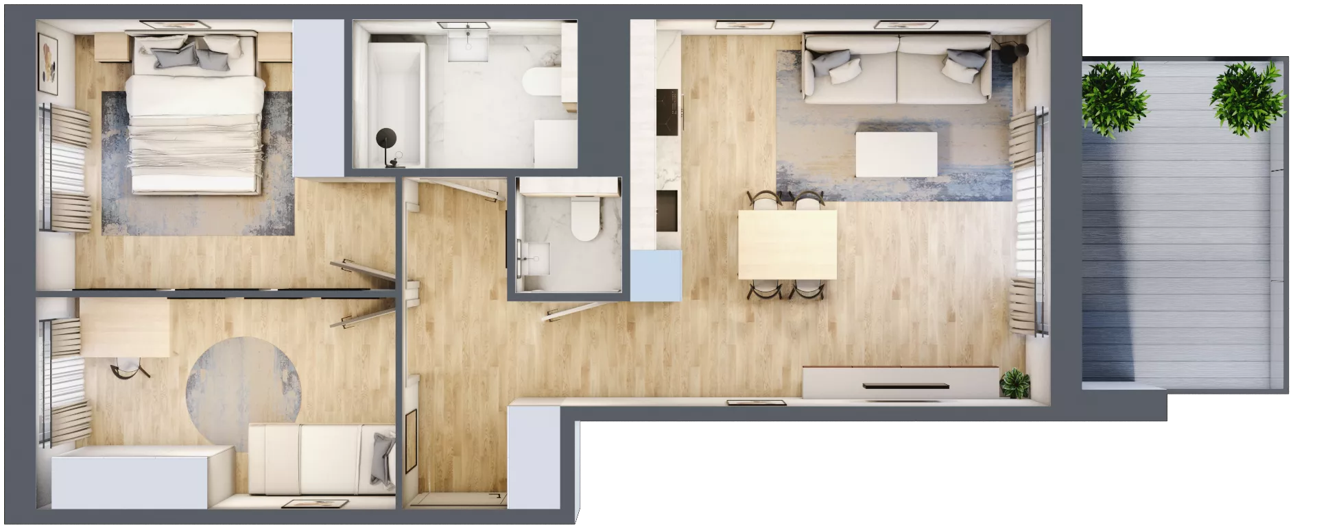 3 pokoje, mieszkanie 57,46 m², piętro 1, oferta nr F.091, Centralna Vita etap II, Kraków, Czyżyny, Łęg, ul. Romana Ciesielskiego